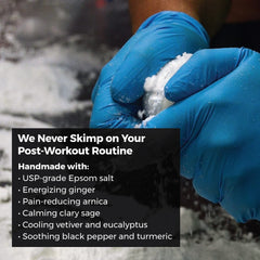 Muscle Rehab ingredients spotlight shows turmeric and essential oil blend.