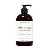 Muse Apothecary Hand Ritual bottle closeup shows premium aromatherapy hand soap for daily pampering