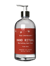 Muse Apothecary Hand Ritual bottle closeup with hydrating cleanse and Fresh Snow scent