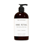 Muse Apothecary Hand Ritual bottle-front shows coconut-sandalwood soap for daily cleansing.