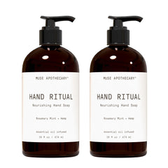 Muse Apothecary Hand Ritual foam pour demonstrates luxurious lather for daily cleansing and aromatic experience.