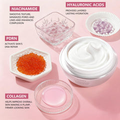 Muxmrx PDRN firming cream texture closeup reveals creamy consistency for smooth glide.