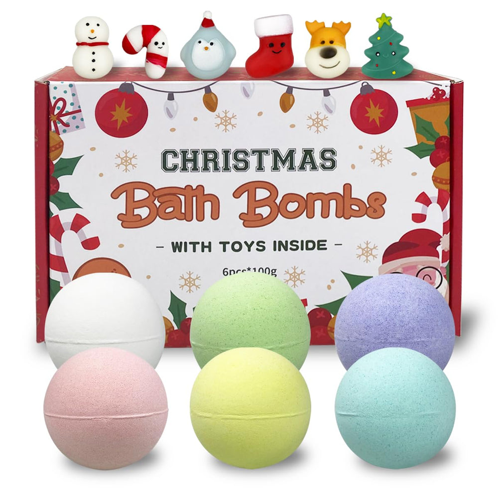 Muyiz Christmas bath bombs with six colors for festive kid-friendly bath time.