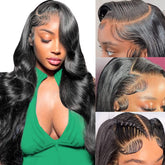 MUZOJET 13x6 lace front wig body wave 26-inch close-up lace shows natural scalp.