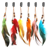 MWOOT feather hair extensions closeup showing feather detail and rope weave for versatile styling