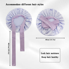 My Novel Things satin bonnet adjustable strap closeup demonstrates snug fit without marks.