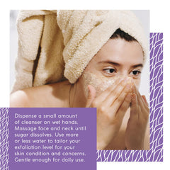 Applying MyChelle Refining Sugar Cleanser on the face to loosen impurities.