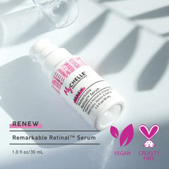 Ceramides and plant stem cell blend support skin renewal in MyChelle Remarkable Retinal Serum.