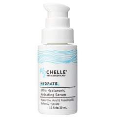 MyCHELLE Ultra Hyaluronic Serum bottle delivering hydration for smooth skin.