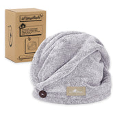 MyHomeBody hair towel wrap front view for quick-dry, plush charcoal fabric