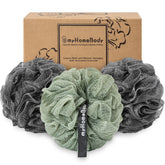 myHomeBody loofah graphite gray handheld shows comfortable size for gentle exfoliation