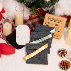 myHomeBody Soap Pocket Squares exfoliating pouch closeup reveals a durable nylon surface.