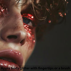 Mysense Red Glitter Stick applied to face for sparkling makeup.