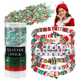 Mysense red-silver-green glitter stick closeup shows color-shift sparkle for festive makeup