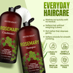 MYSTÉRE BEAUTÉ Rosemary Conditioner application shows hydrating care for dry hair.