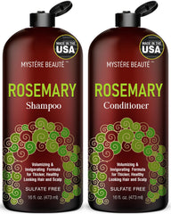 MYSTÉRE BEAUTÉ Rosemary Shampoo bottle offers a refreshing scalp cleanse.