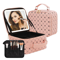MYUREN travel makeup bag with leather lychee texture keeps cosmetics organized.