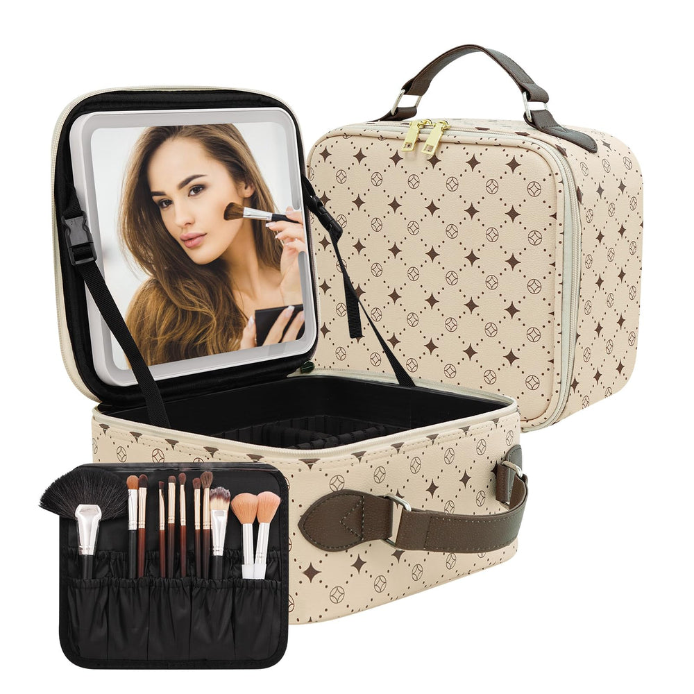 M Y U R E N travel makeup bag with 360-degree rotating LED mirror for precise makeup