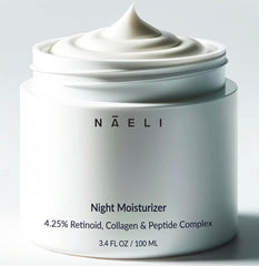 NAELI Retinoid Night Cream bottle with overnight hydration for smoother skin