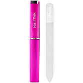 Nail Tek Crystal File glass closeup demonstrates gentle smoothing for natural nails.