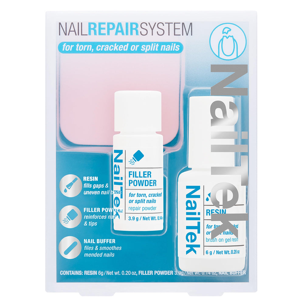 Nail Tek nail repair brush-on gel resin in action for crack repair