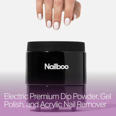 Nailboo heated soak bowl close-up, ceramic base speeding soak-off time.
