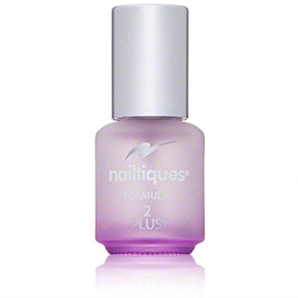 Nailtiques Nail Protein Formula 2 Plus bottle close-up shows quick-dry, strengthening formula for nails.