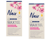 Nair hair remover wax ready-strips 2-pack packaging for at-home leg and body use.