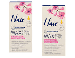 Nair hair remover wax ready-strips 2-pack packaging for at-home leg and body use.