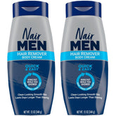 Nair Men Hair Removal Body Cream packaging shows dual-pack value for home use.