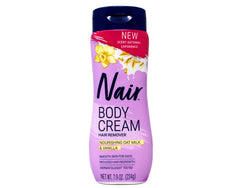 Nair nourishing oat milk and vanilla close-up highlights gentle formula.