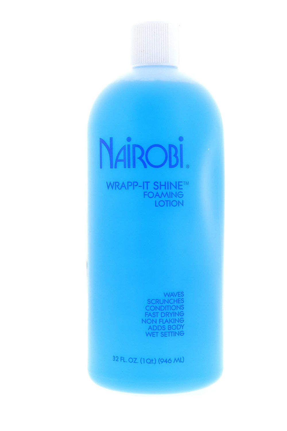 Nairobi Wrapp-It Shine Foaming Lotion bottle front shows 32 oz size for home use.