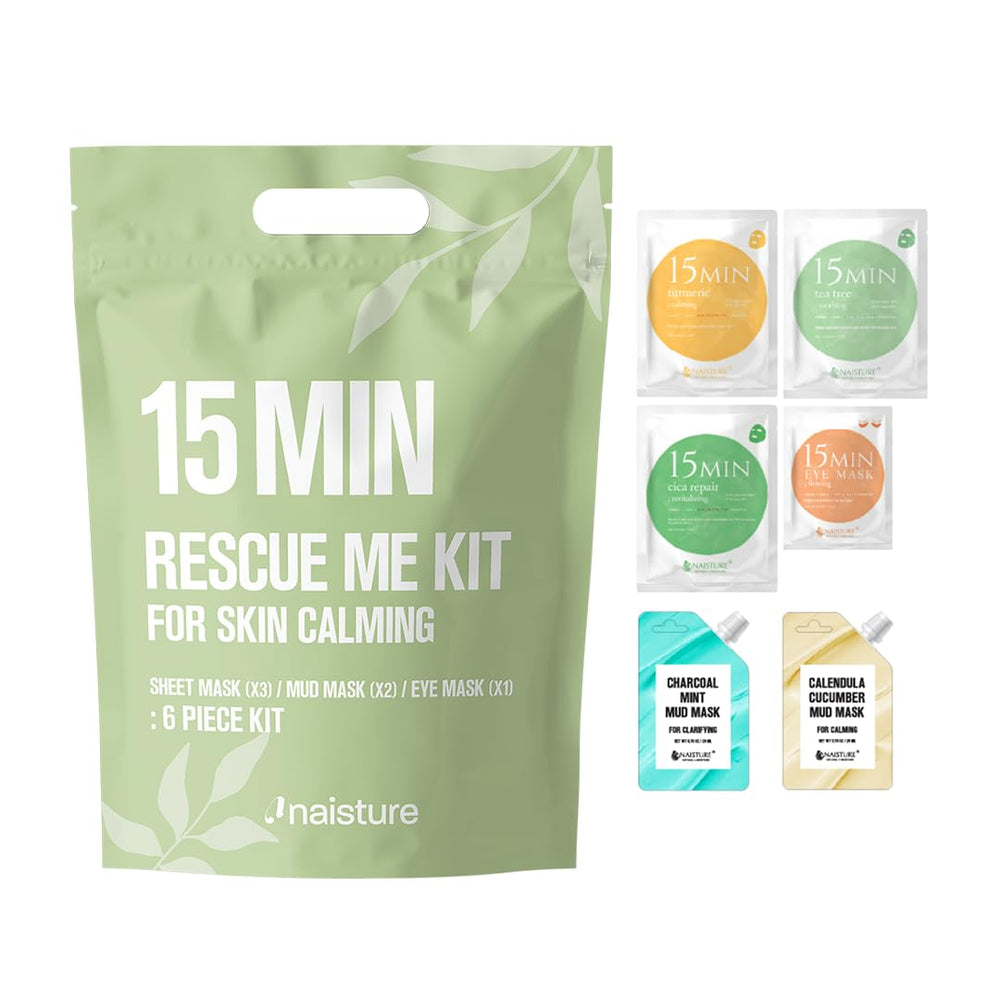 Naisture Rescue Me Kit face mask trio closeup, hydrating and skin-nourishing benefits.