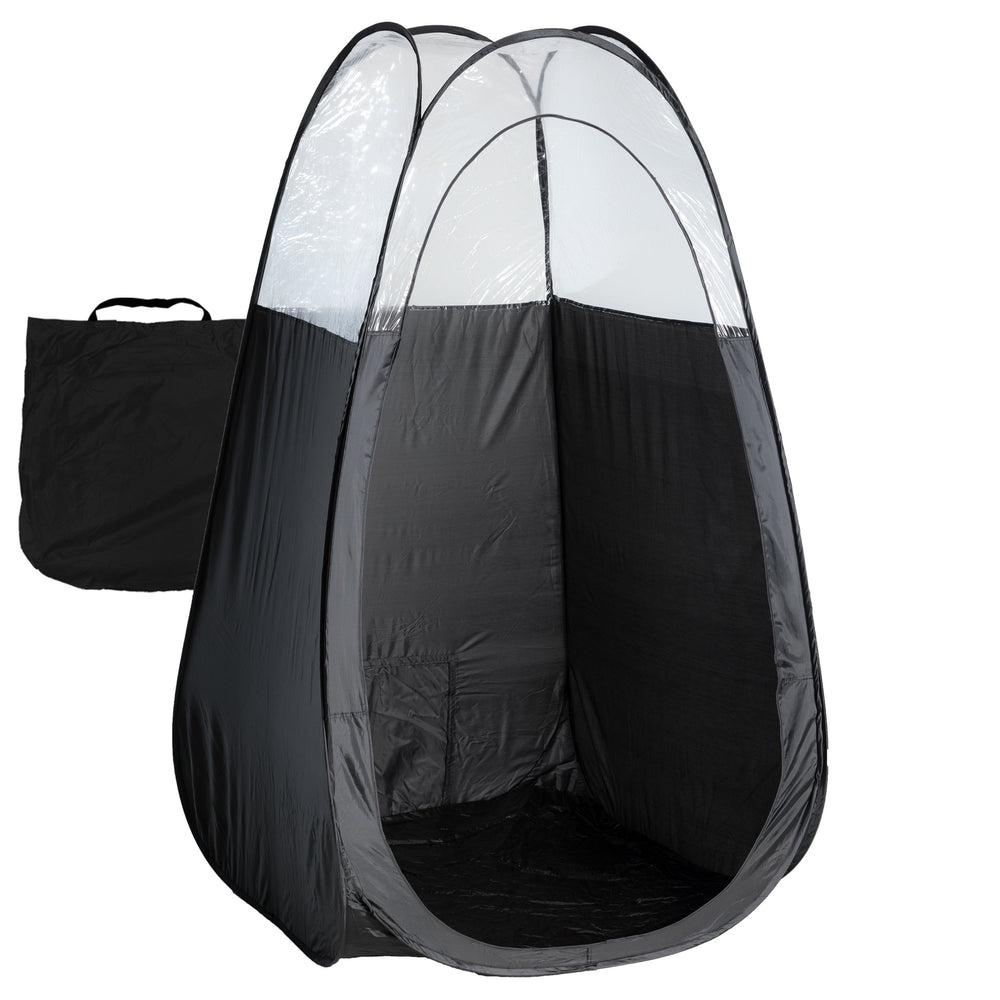 Naked Sun Black Spray Tan Tent with an open clear top for visible color guide.