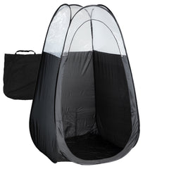 Naked Sun Black Spray Tan Tent with an open clear top for visible color guide.