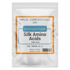 Naples Cosmeceuticals hydrolyzed silk amino acid powder bottle for easy formula blending and hydration.