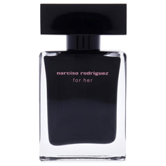 Narciso Rodriguez For Her 1oz pink-cap closeup highlighting elegant packaging and everyday sophistication.