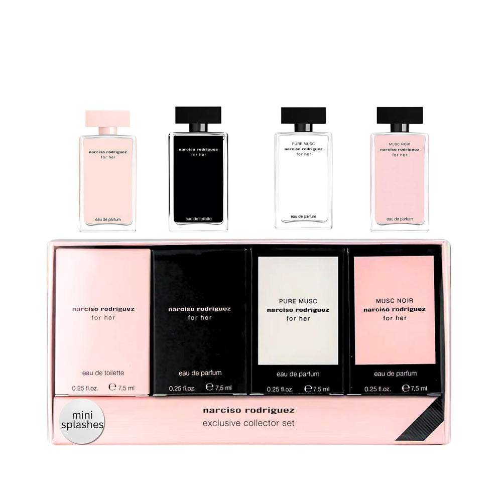 Narciso Rodriguez For Her EDP mini bottle close-up for travel-ready fragrance variety.