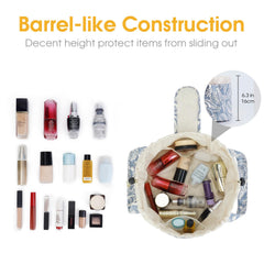 Narwey barrel bag filled with toiletries in a suitcase demonstrates generous room