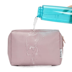 Narwey large dusty rose makeup bag demonstrates dimensions for ample storage