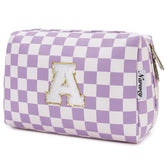 Narwey initial makeup bag Purple A close-up of chenille monogram for personalization
