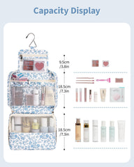 Narwey bag with multiple compartments neatly organizes skincare, makeup, and toothbrushes