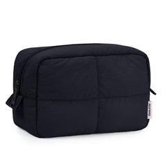 Narwey Puffy makeup bag front view shows chic quilted design for travel organization.