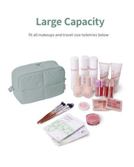 Narwey Puffy makeup bag sage green interior with mesh pockets for organization.