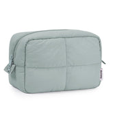 Narwey Puffy makeup bag sage green front view, compact travel companion for cosmetics.