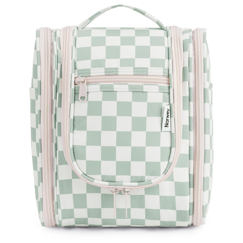 Narwey mint green checkered hanging bag with hook for organized packing on trips