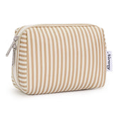 Narwey small striped makeup bag shows purse organization for on-the-go touch-ups.