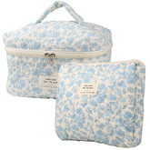 NATINSA cute makeup bag navy-blue floral front view for stylish organization on the go