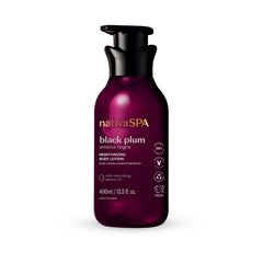 Nativa Spa Black Plum lotion bottle shows sleek packaging for long-lasting hydration.