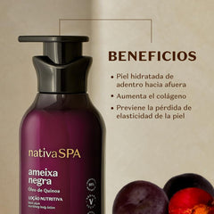 Nativa Spa Black Plum lotion applied to hand for moisture.